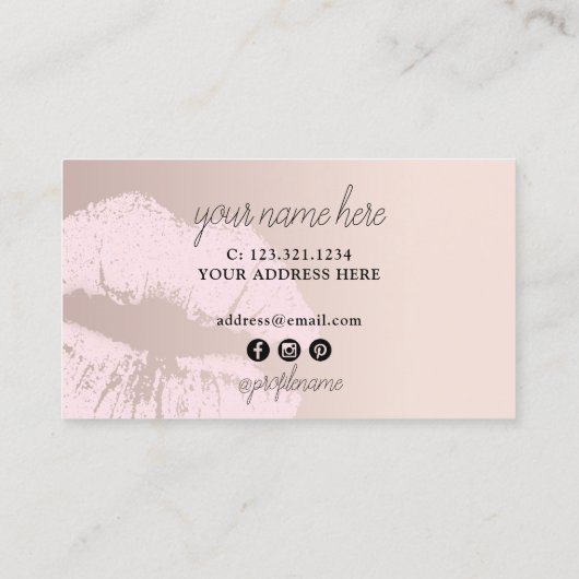 Eleganter Kick Rosa Rosa Goldlips Make-up Künstler Visitenkarte (Rückseite)