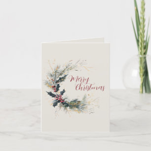 Eleganter Kiefer und Holly Kranz mit Goldakzenten Feiertagskarte