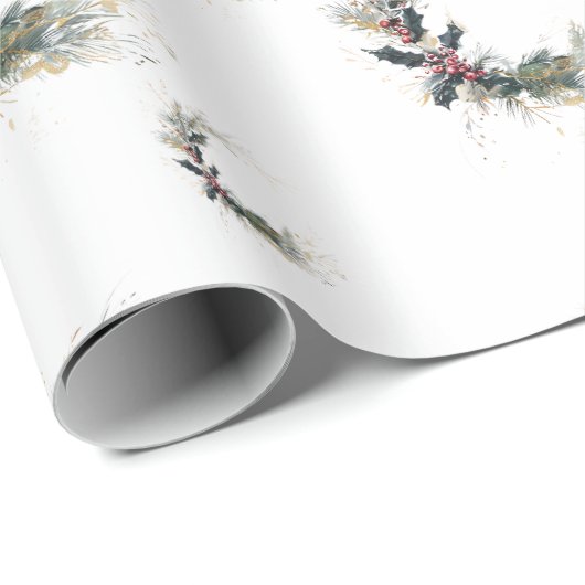 Eleganter Kiefer und Holly Kranz mit Goldakzenten Geschenkpapier (Rolleneckpunkt)
