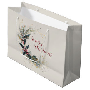 Eleganter Kiefer und Holly Kranz mit Goldakzenten Große Geschenktüte