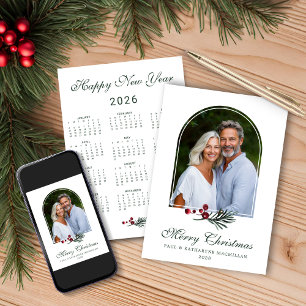 Eleganter Kiefern-Bogen-Weihnachten 2026 Fotokalen Feiertagskarte