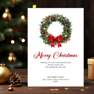 Eleganter Kiefern-Kranz Weihnachtsgruß Druckbar Feiertagskarte