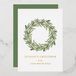 Eleganter Kiefernkranz Einfaches Weihnachten Folien Feiertagskarte