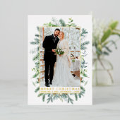 Eleganter Kiefernrahmen Gold Folien Feiertagskarte (Stehend vorne)