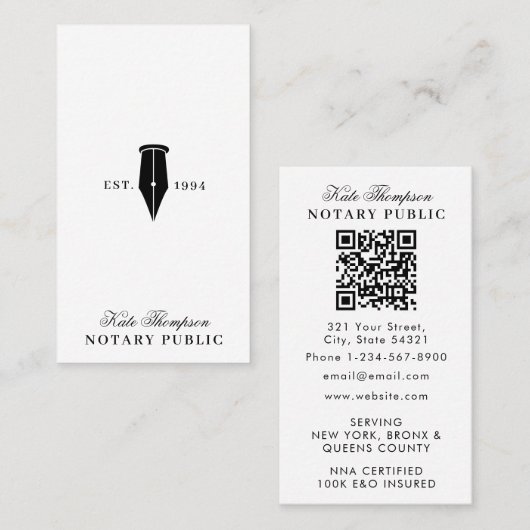 Eleganter klassiger QR-Code für Notar-Unterschrift Visitenkarte (Vorne/Hinten)