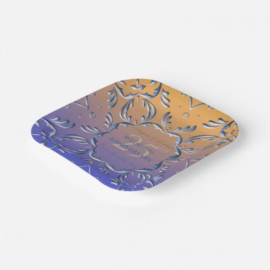 Eleganter Klassiker Extravagant 25. Hochzeitstag Pappteller (Gewinkelt)