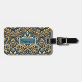 Eleganter Klassiker in Blau und Gold personalisier Gepäckanhänger