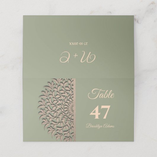 Eleganter Klassiker Mandala - Moderne Magie Grün & Platzkarte (Außenseite Aufgefaltet)