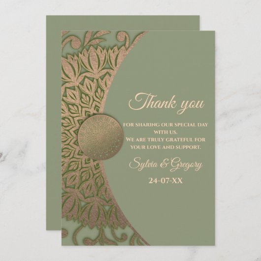 Eleganter Klassiker Mandala Modernes Magengrün & G Dankeskarte (Vorne/Hinten)
