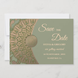 Eleganter Klassiker Mandala Modernes Magengrün & G Save The Date