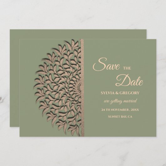 Eleganter Klassiker Mandala Modernes Magengrün & G Save The Date (Vorne/Hinten)