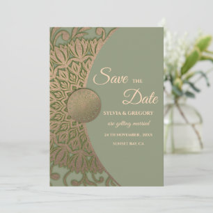 Eleganter Klassiker Mandala Modernes Magengrün & G Save The Date