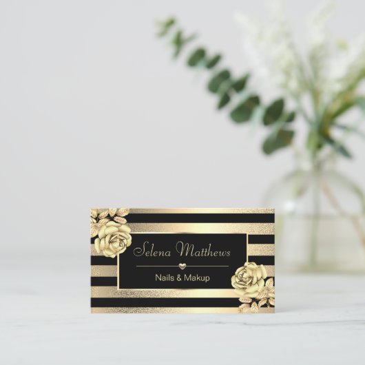 Eleganter Klassiker Rose & Streifen Salon Visitenkarte (Stehend Vorderseite)