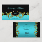 Eleganter Klassiker Schwarz Aquamarin Blue Gold Fl Visitenkarte (Vorne/Hinten)