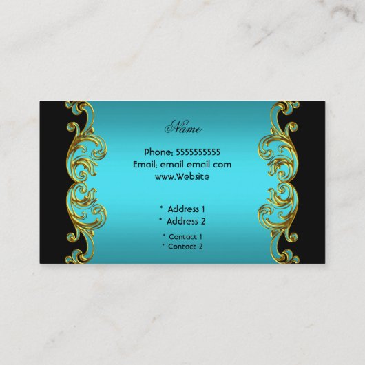 Eleganter Klassiker Schwarz Aquamarin Blue Gold Fl Visitenkarte (Rückseite)