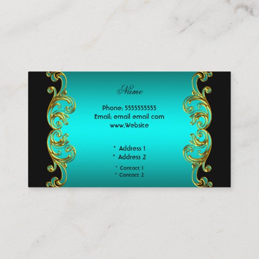 Eleganter Klassiker Schwarz Aquamarin Blue Green G Visitenkarte (Rückseite)