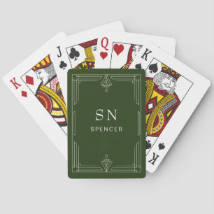 Eleganter Klassiker Waldgrün mit Monogramm Spielkarten