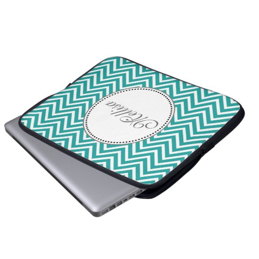 Eleganter, klassischer aquamariner und Zickzack Zi Laptopschutzhülle (Vorne Knopf)