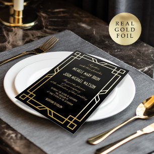 Eleganter klassischer Art Deco Rahmen Schwarz Gold Folieneinladung