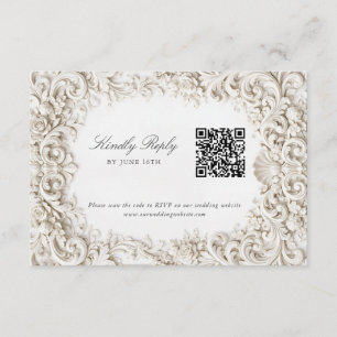 Eleganter klassischer Barockrahmen RSVP mit QR-Cod Begleitkarte