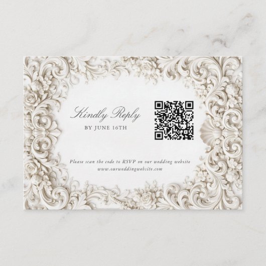 Eleganter klassischer Barockrahmen RSVP mit QR-Cod Begleitkarte (Vorderseite)