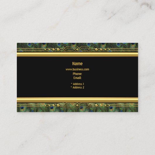 Eleganter, klassischer Black Yellow Gold Peacock B Visitenkarte (Rückseite)