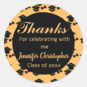 Eleganter klassischer Black & Yellow Script-Abschl Runder Aufkleber (Vorderseite)