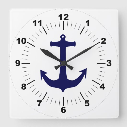 eleganter klassischer Blue Anker in stilvollem Wei Quadratische Wanduhr (Vorderseite)