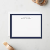Eleganter klassischer Blue Double Border Personali Mitteilungskarte (Vorderseite/Rückseite Beispiel)
