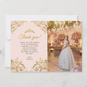 Eleganter klassischer Blush-Rosa-Gold-Foto-Quincea Dankeskarte