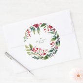 Eleganter klassischer botanischer Kranz Weihnachts Runder Aufkleber (Umschlag)