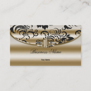 Eleganter klassischer Damask Sepia Gold Metal Look Visitenkarte