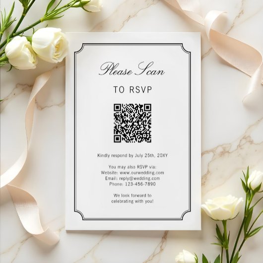 Eleganter klassischer einfacher weißer Rahmen QR-C RSVP Karte