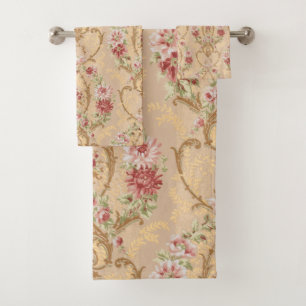 Eleganter klassischer Floral- und Gold-Rokoko Fili Badhandtuch Set