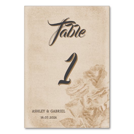 Eleganter klassischer, floraler rustikaler Hochzei Tischnummer (Vorderseite)