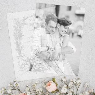 Eleganter klassischer französischer Rokoko Floral Pergament Einladungen