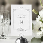 Eleganter klassischer französischer Rokoko Floral Tischnummer<br><div class="desc">Diese klassische Suite historischer Dekorationen wird durch die Schnitte des französischen Hofmalers Alexis Peyrotte aus dem 18. Jahrhundert inspiriert,  die hellgrau auf weißen Akanthus-Blätter,  verzierten Schriftrollen,  Blume und Blätter sind. Diese Sammlung ist die perfekte Ergänzung zu einer eleganten,  formalen und romantischen Hochzeit.</div>