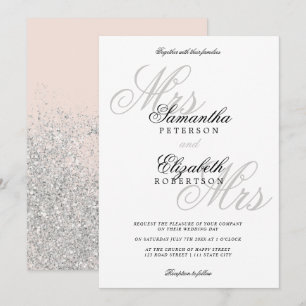 Eleganter klassischer Glitzer Lesben Hochzeit Einladung