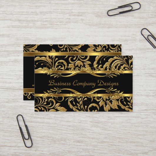 Eleganter, klassischer Gold Black Damask Embossed Visitenkarte (Vorderseite/Rückseite Beispiel)