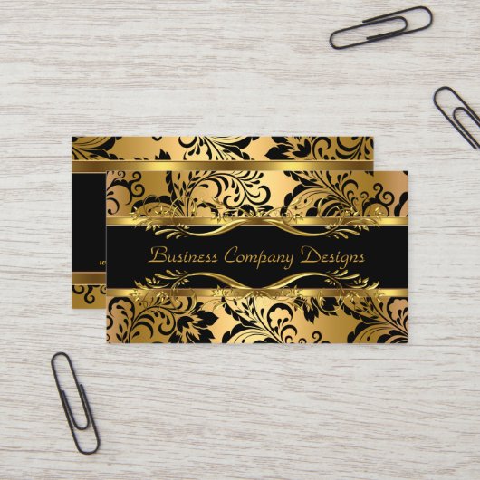 Eleganter, klassischer Gold Black Damask Embossed  Visitenkarte (Vorderseite/Rückseite Beispiel)