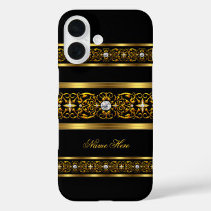 Eleganter klassischer Gold Black Diamond iPhone 16 Hülle