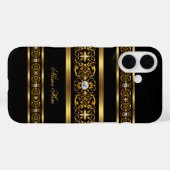 Eleganter klassischer Gold Black Diamond Case-Mate iPhone Hülle (Rückseite (Horizontal))