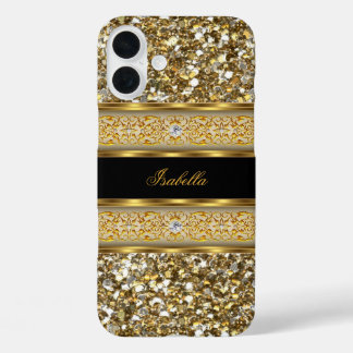 Eleganter klassischer Gold Diamond Glitzer iPhone 16 Plus Hülle