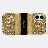 Eleganter klassischer Gold Diamond Glitzer Case-Mate iPhone Hülle (Rückseite (Horizontal))