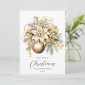 Eleganter klassischer goldblauer Weihnachtsbouquet Feiertagskarte (Stehend Vorderseite)