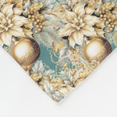 Eleganter klassischer goldblauer Weihnachtsbouquet Fleecedecke (Ecke)