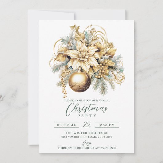 Eleganter klassischer goldgrüner Luxus Weihnachten Einladung (Vorderseite)