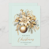 Eleganter klassischer Goldminze-Luxus Weihnachtsbo Feiertagskarte (Vorne/Hinten)