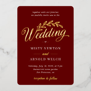 Eleganter Klassischer Goldschmied Roter Burgund Ru Folieneinladung