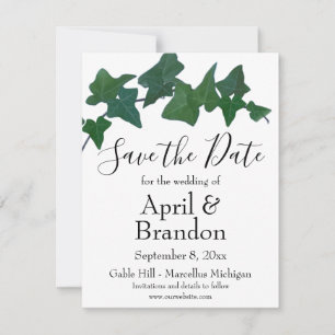 Eleganter klassischer grüner englischer Efeu-Schri Save The Date